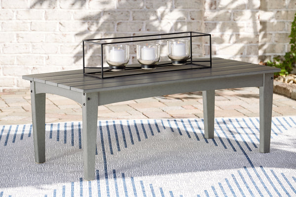 Visola Outdoor Rectangular Coffee Table – Grey Wood-Look HDPE