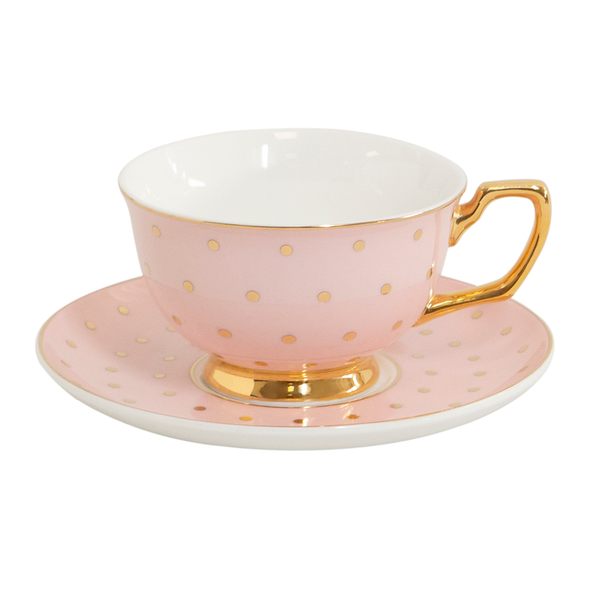 Teacup & Saucer - Polka Gold Blush