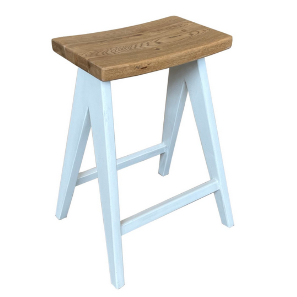 Portland 65cm Stool – Oak Top & White Legs (Rubbed Down Finish)