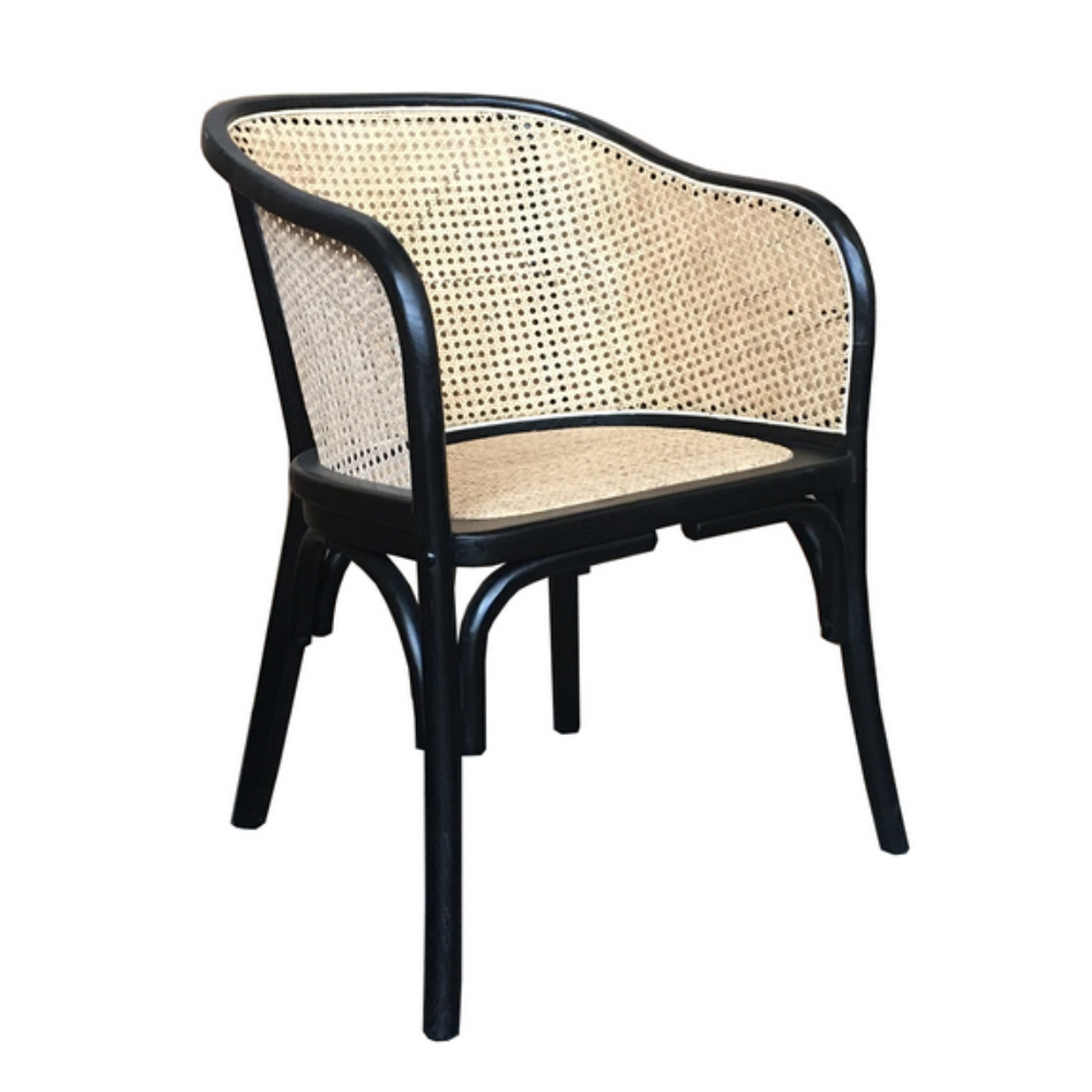 Portland Tub Chair – Black Rattan & Elmwood Frame