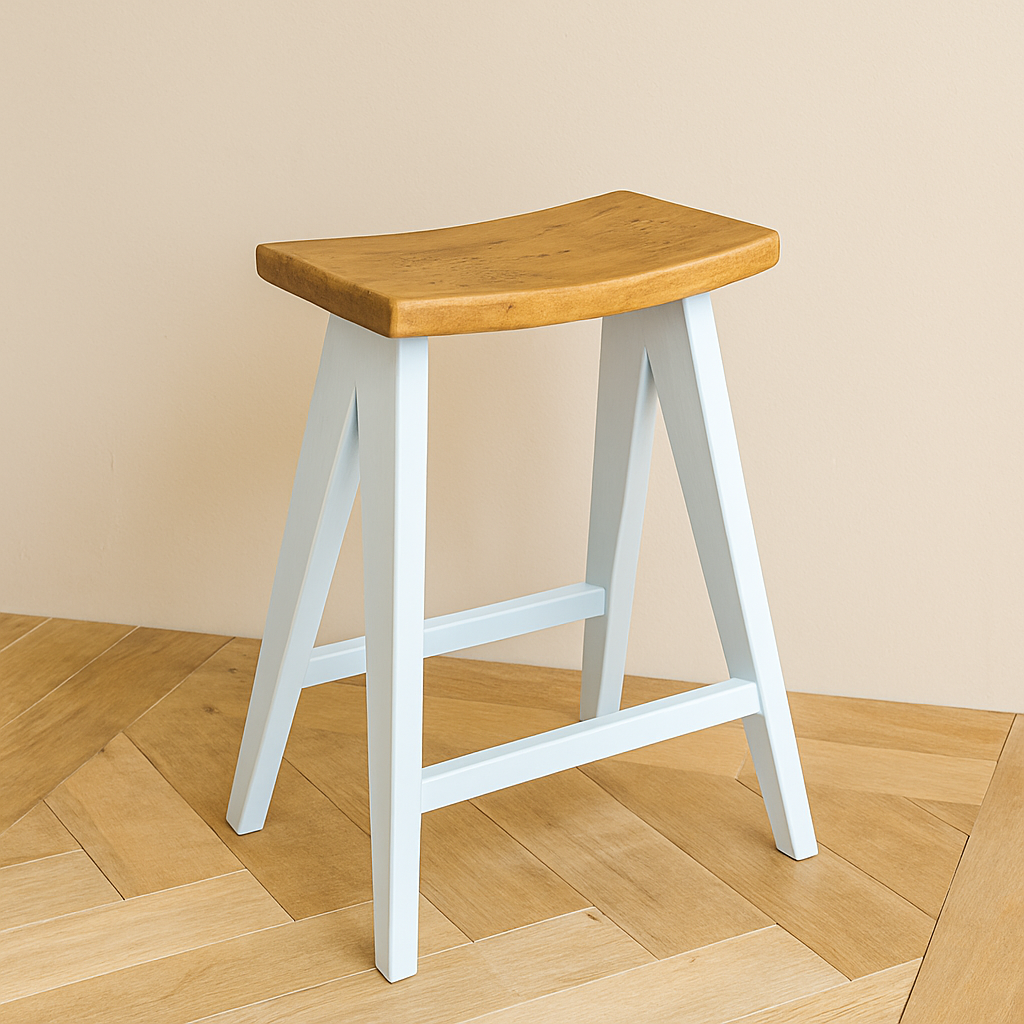 Portland 65cm Stool – Oak Top & White Legs (Rubbed Down Finish)