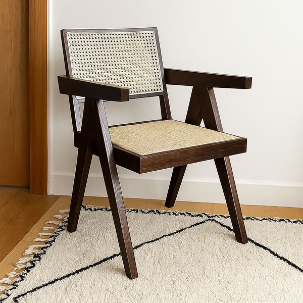 Portland Armchair – Walnut (Rubbed Finish) & Rattan
