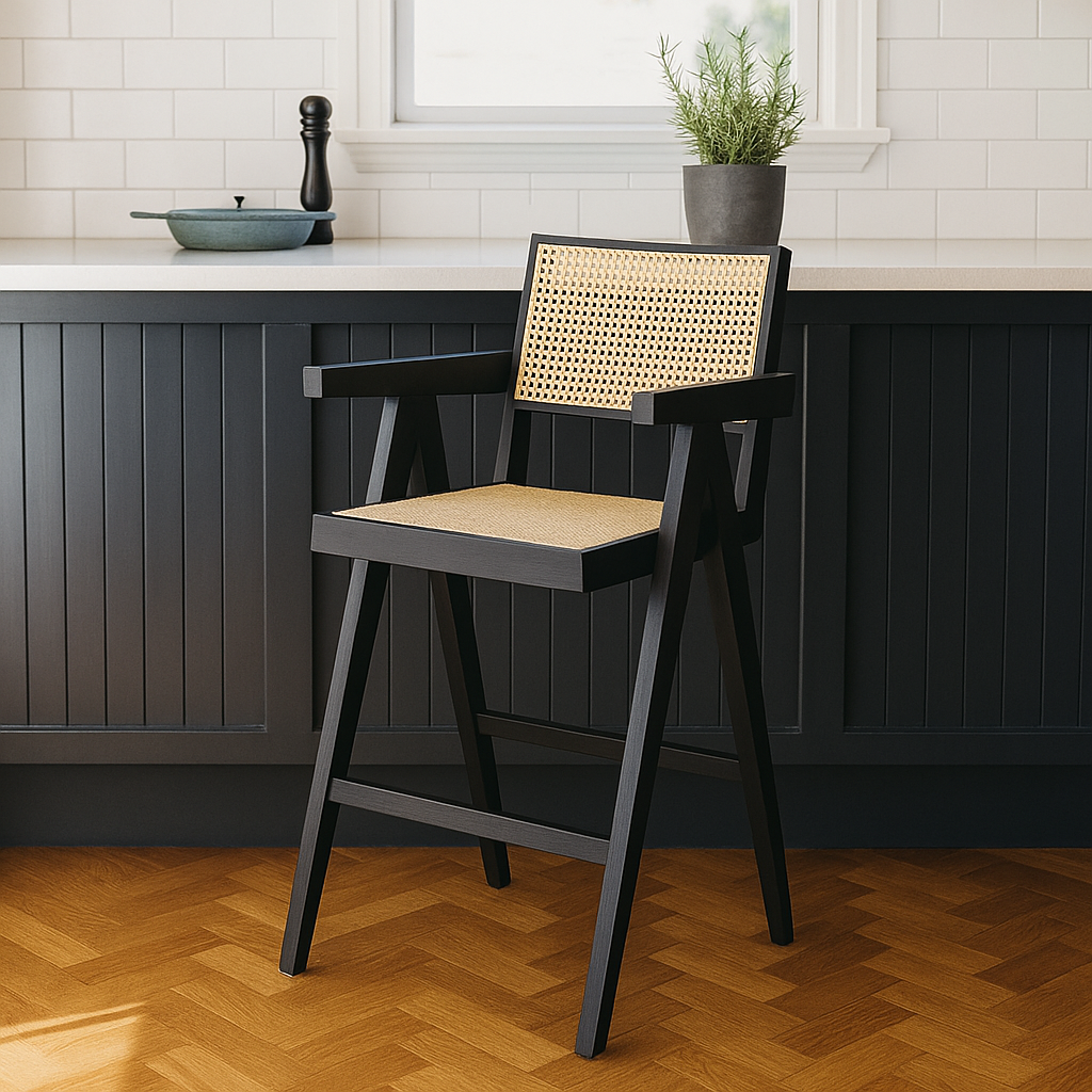 Portland Bar Stool – Black Elmwood Frame with Rattan Seat – InStyle ...
