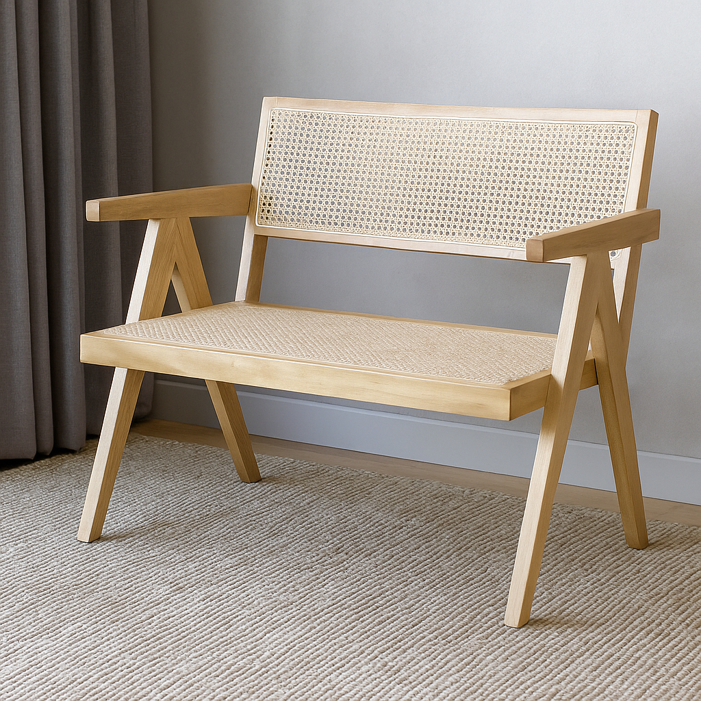 Portland Rattan Bench with Arm Rest – Natural Finish – InStyle Furniture