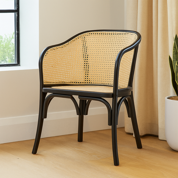 Portland Tub Chair – Black Rattan & Elmwood Frame