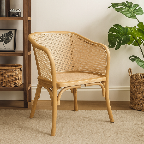 Portland Tub Chair – Natural Rattan & Elmwood Frame