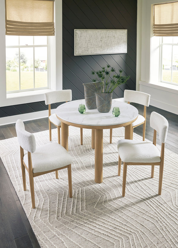 Sawdyn 5 Piece Round Dining Set with Marble-Look Top