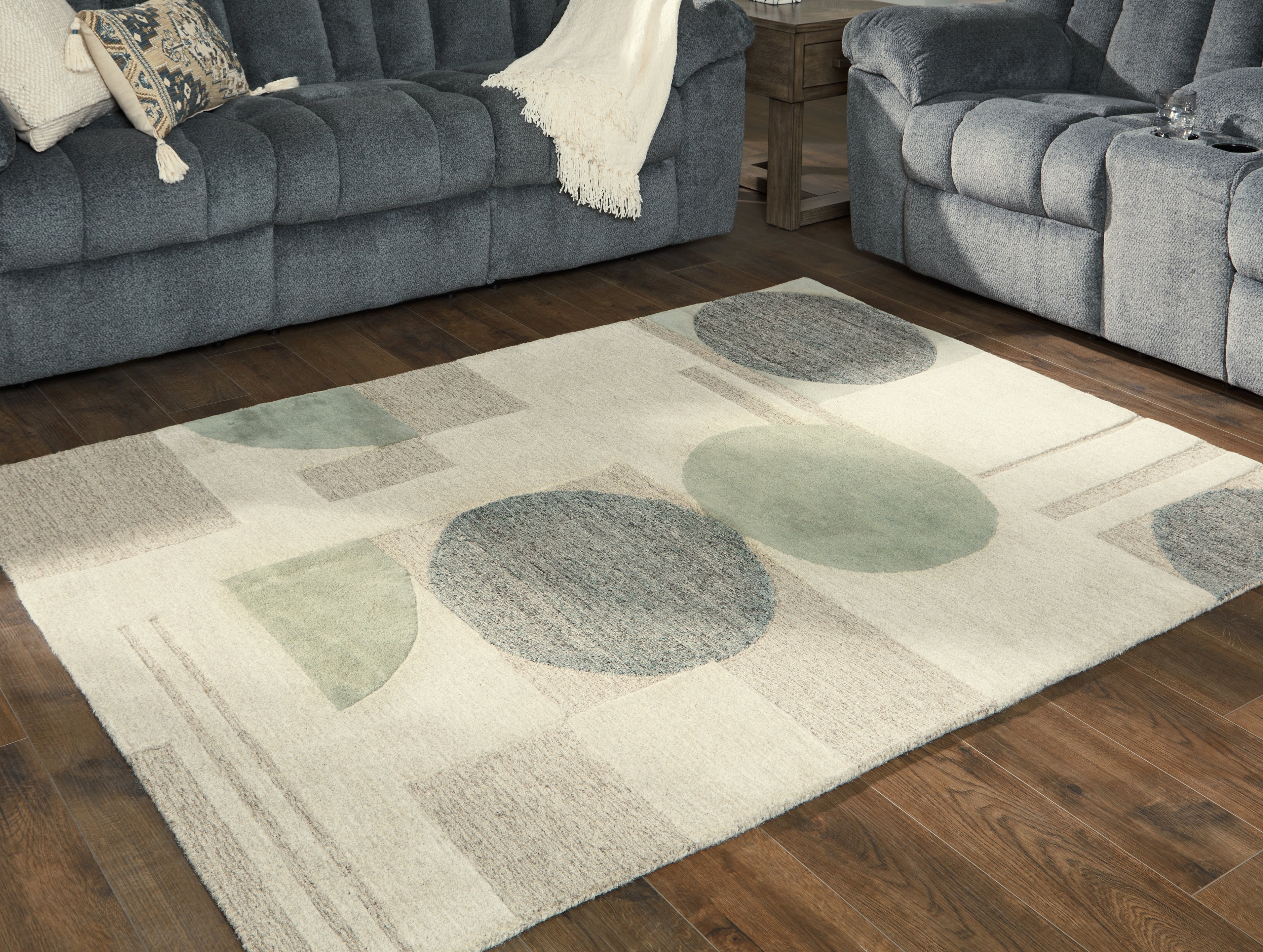 Dallane Hand-Tufted Wool Rug in Linen, Blue & Green