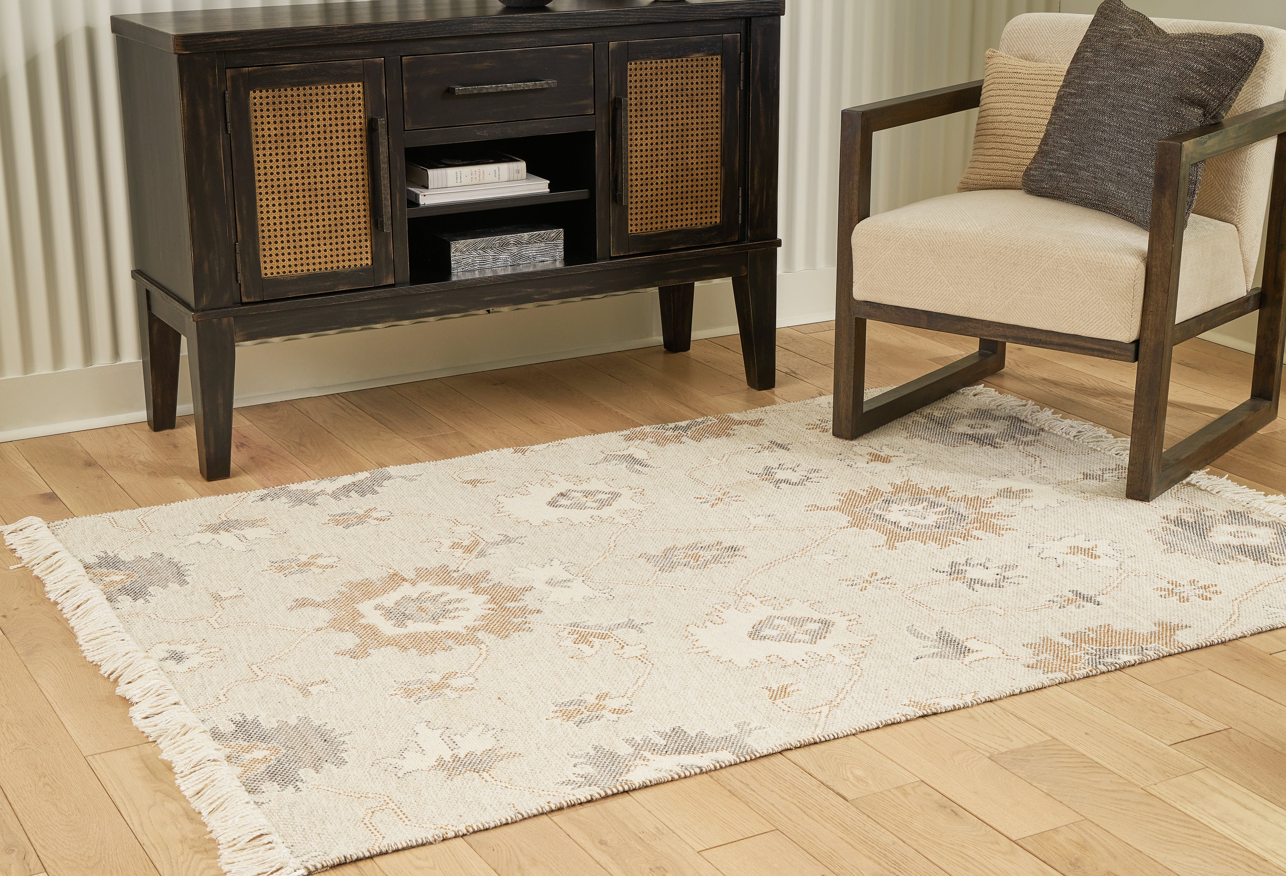 Calkin Handwoven Wool Blend Rug – Linen, Grey & Caramel