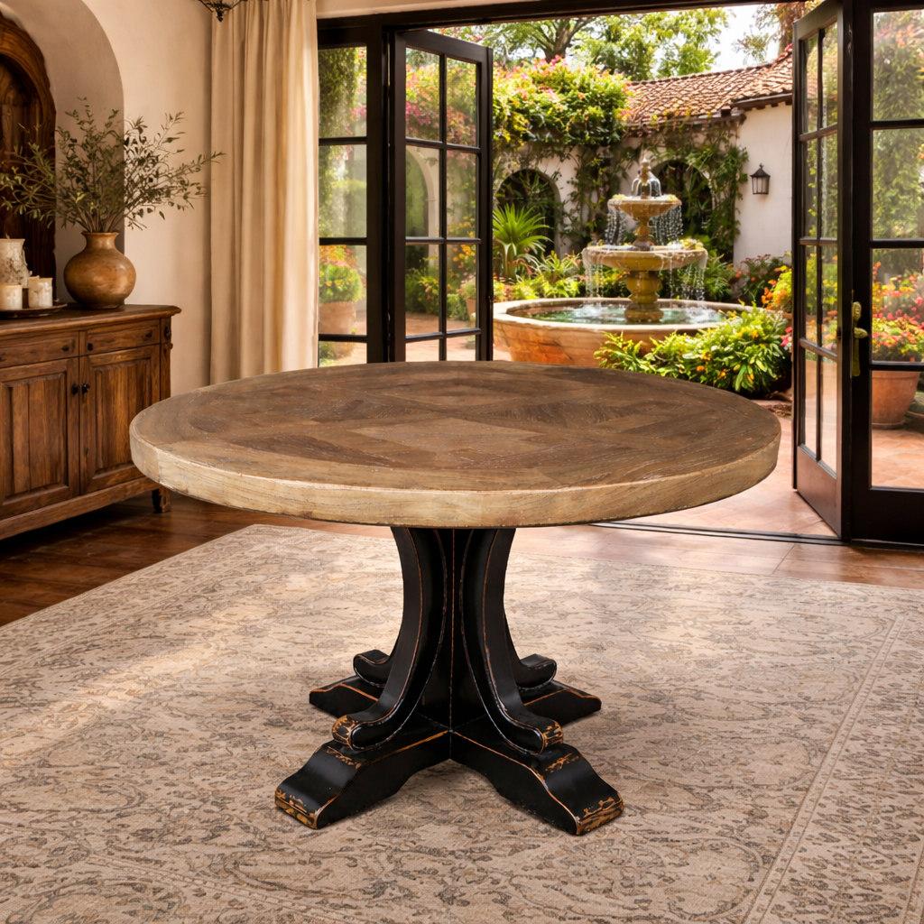 Randwick 120cm Round Elm Dining Table – Black Base