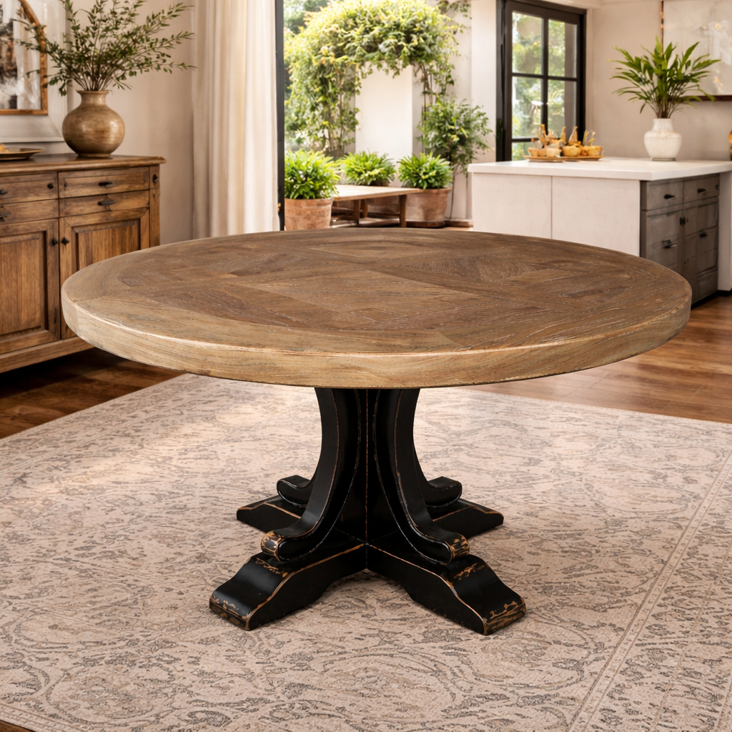 Randwick 140cm Round Elm Dining Table – Black Base
