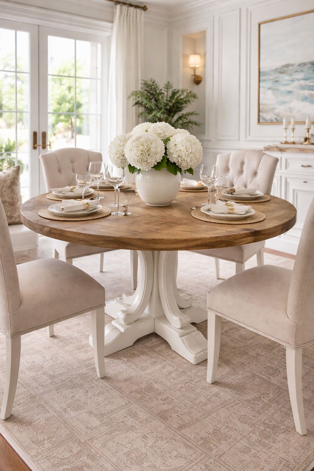 Randwick 120cm Round Elm Dining Table – White Wash Base