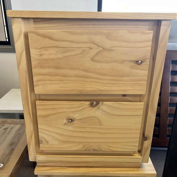 Raw Solid Timber 2 Drawer Bedside Table