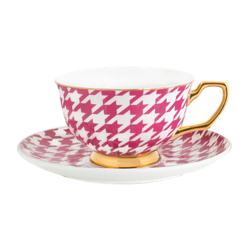 Teacup & Saucer - Fuchsia Houndstooth