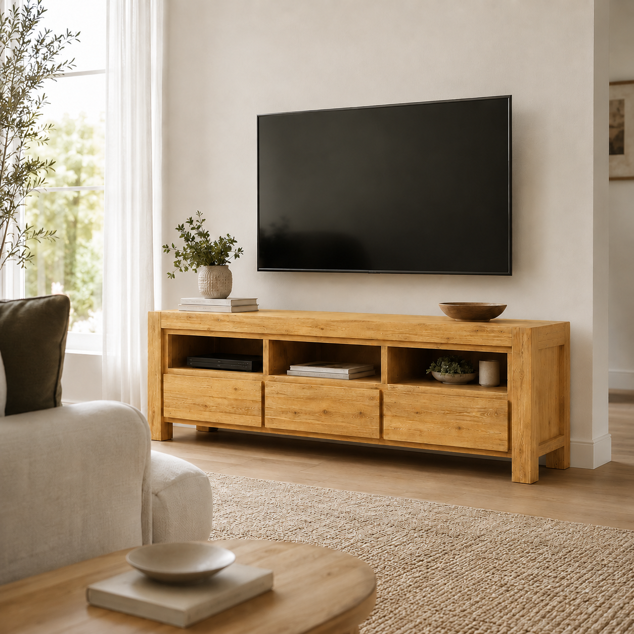 Silver Wattle 180cm Hardwood TV Unit - Natural