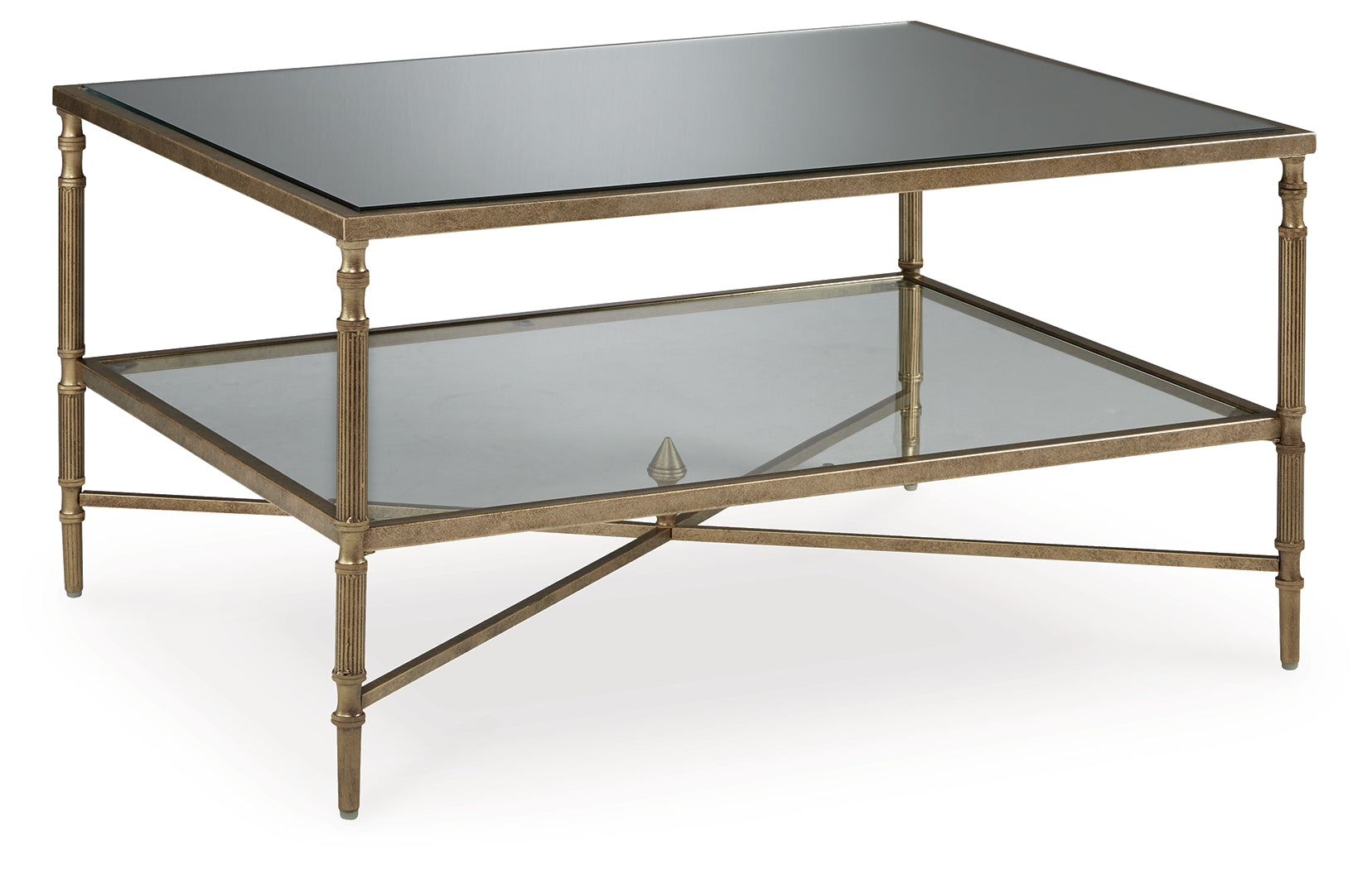 Cloverty Coffee Table with Mirrored Top in Aged Gold Finish
