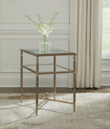 Cloverty Side Table with Mirrored Top in Aged Gold Finish