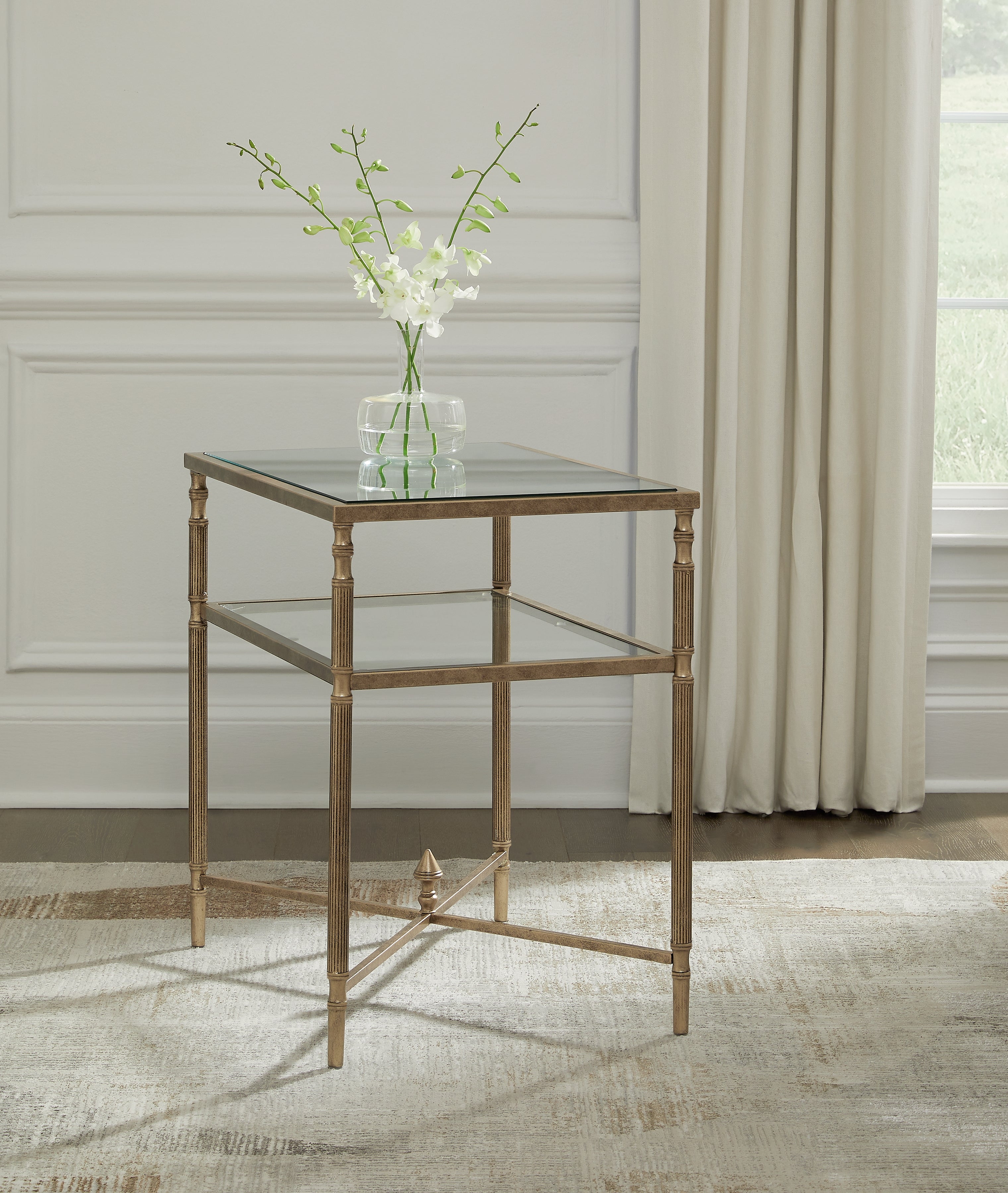Cloverty Side Table with Mirrored Top in Aged Gold Finish