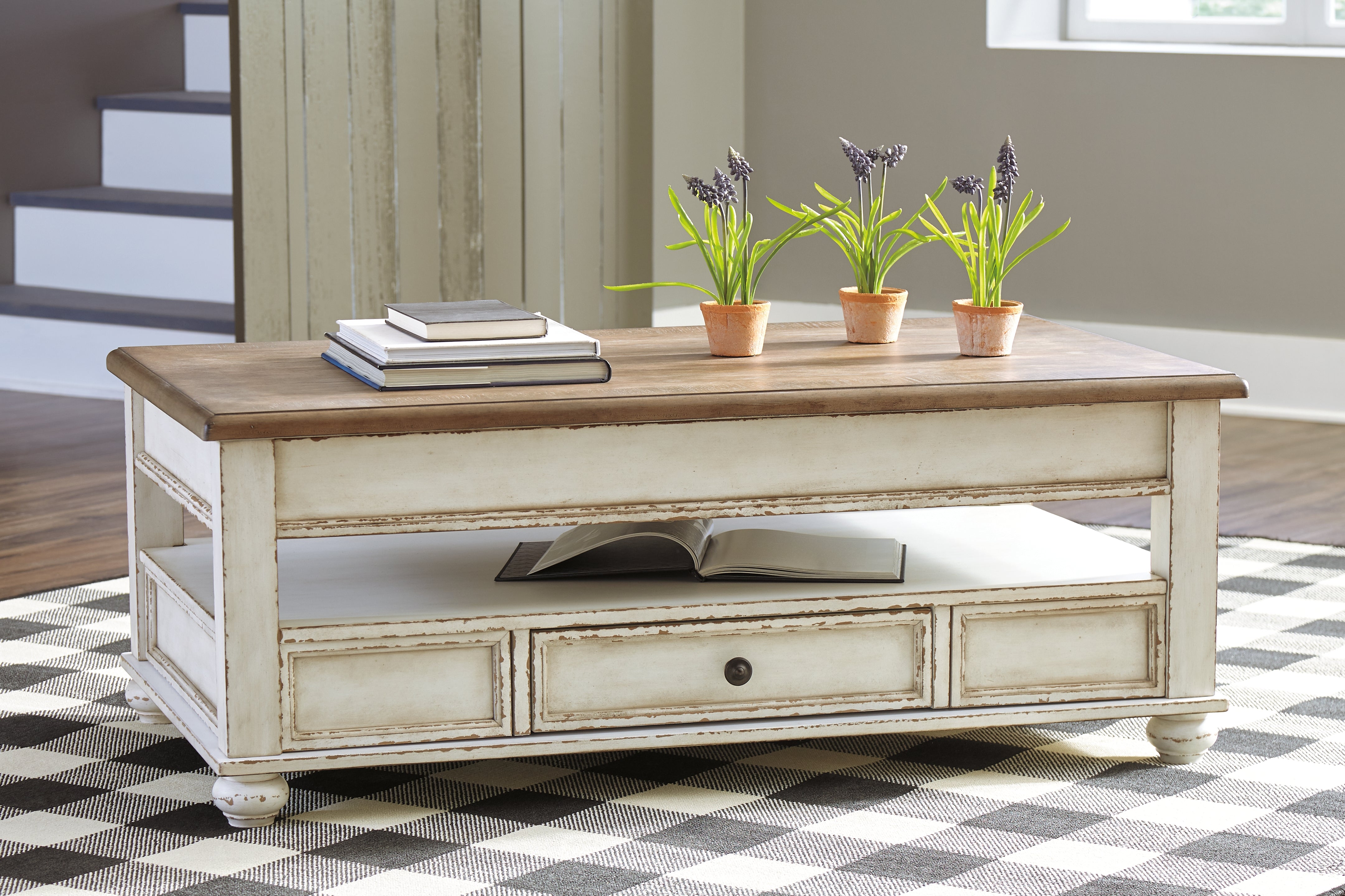 Realyn Lift Top Coffee Table – Two-Tone French Country Style