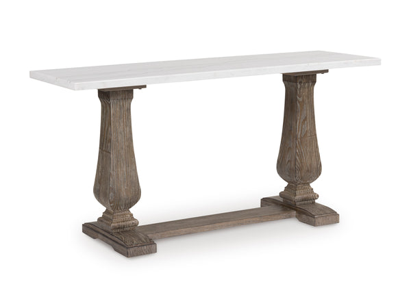 Johnelle Marble-Top Hall Table with Sculpted Timber Legs