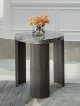 Surmour Triangle Side Table – Faux Marble & Woodgrain