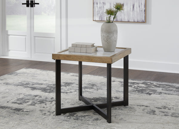 Montia Side Table with Sintered Stone Top – Natural Wood & Black