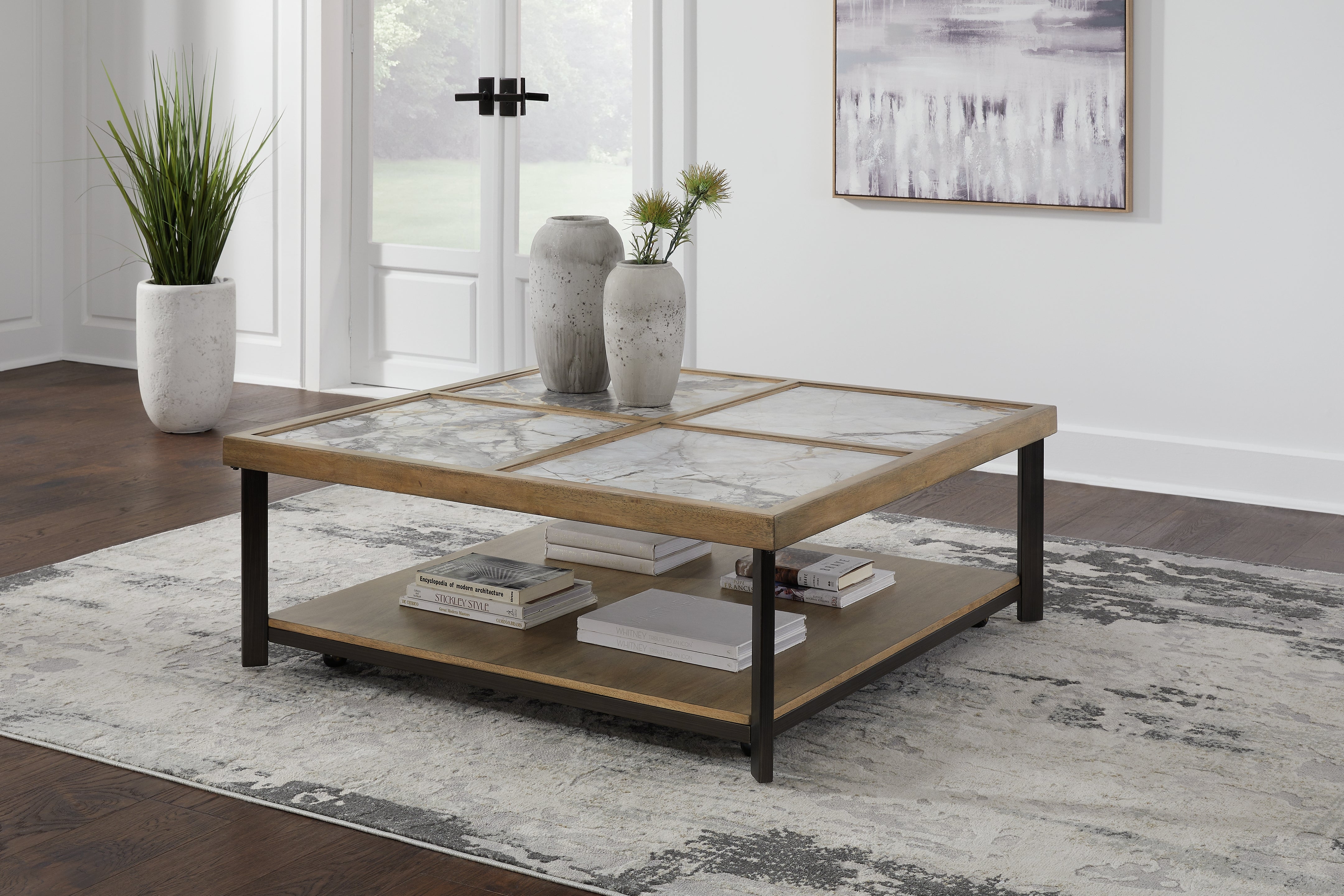Montia Coffee Table with Sintered Stone Top – Natural Wood & Black