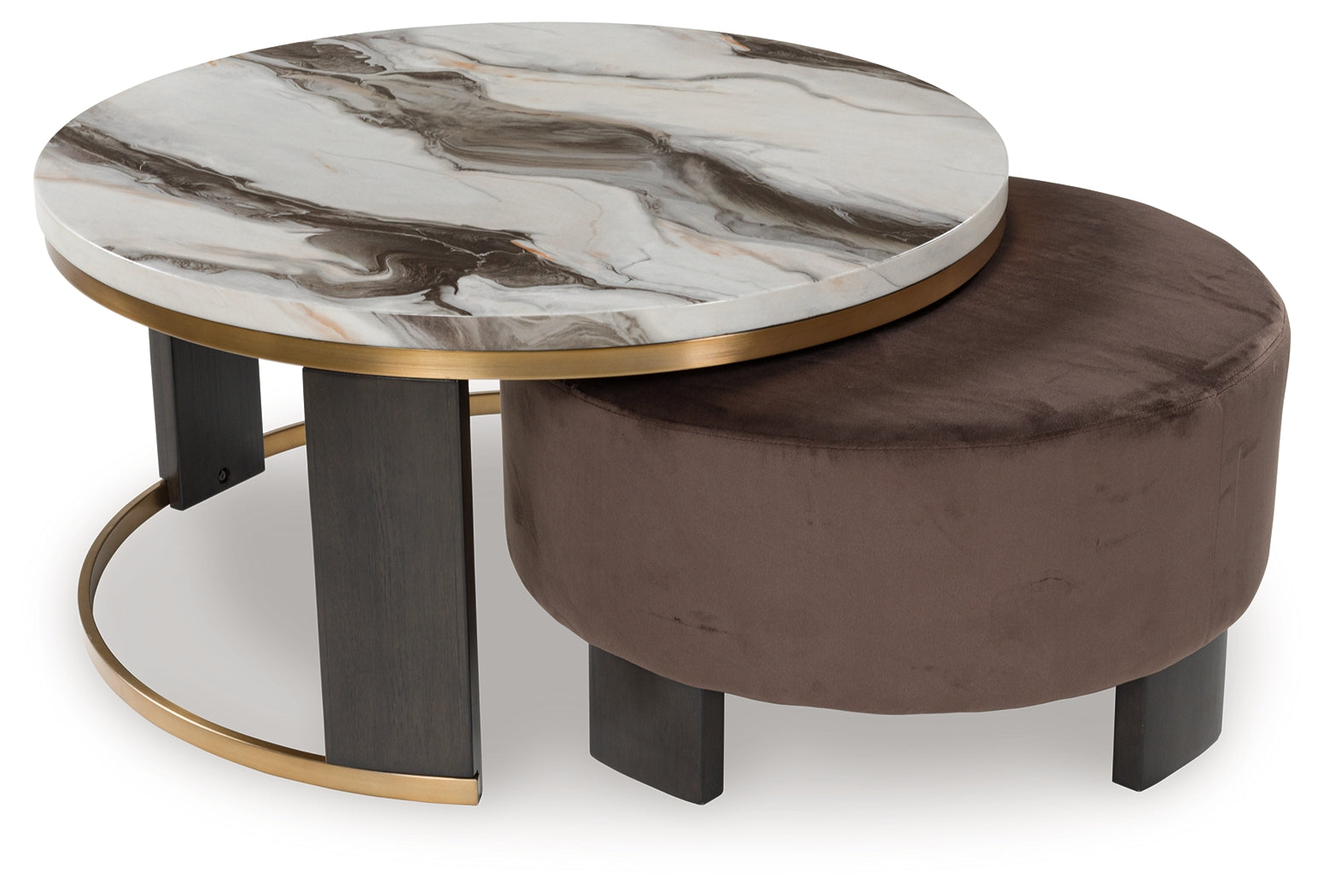 Jazmore Nesting Coffee Table Set with Ottoman – Brown & Brass