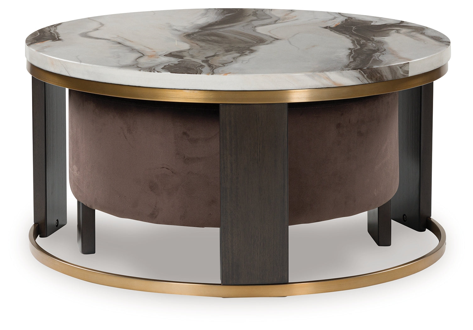 Jazmore Nesting Coffee Table Set with Ottoman – Brown & Brass