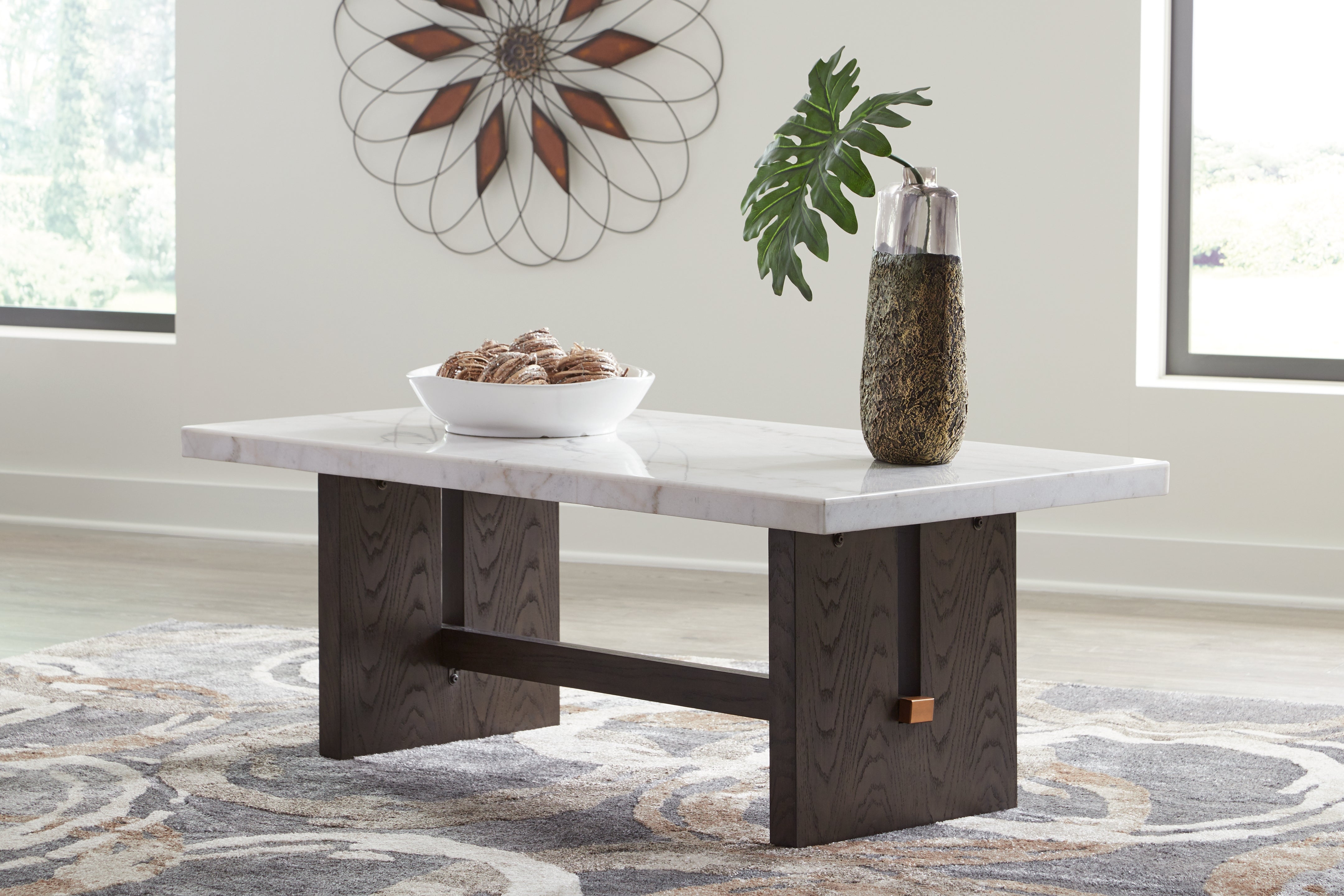 Burkhaus Coffee Table with Marble Top – White & Dark Brown