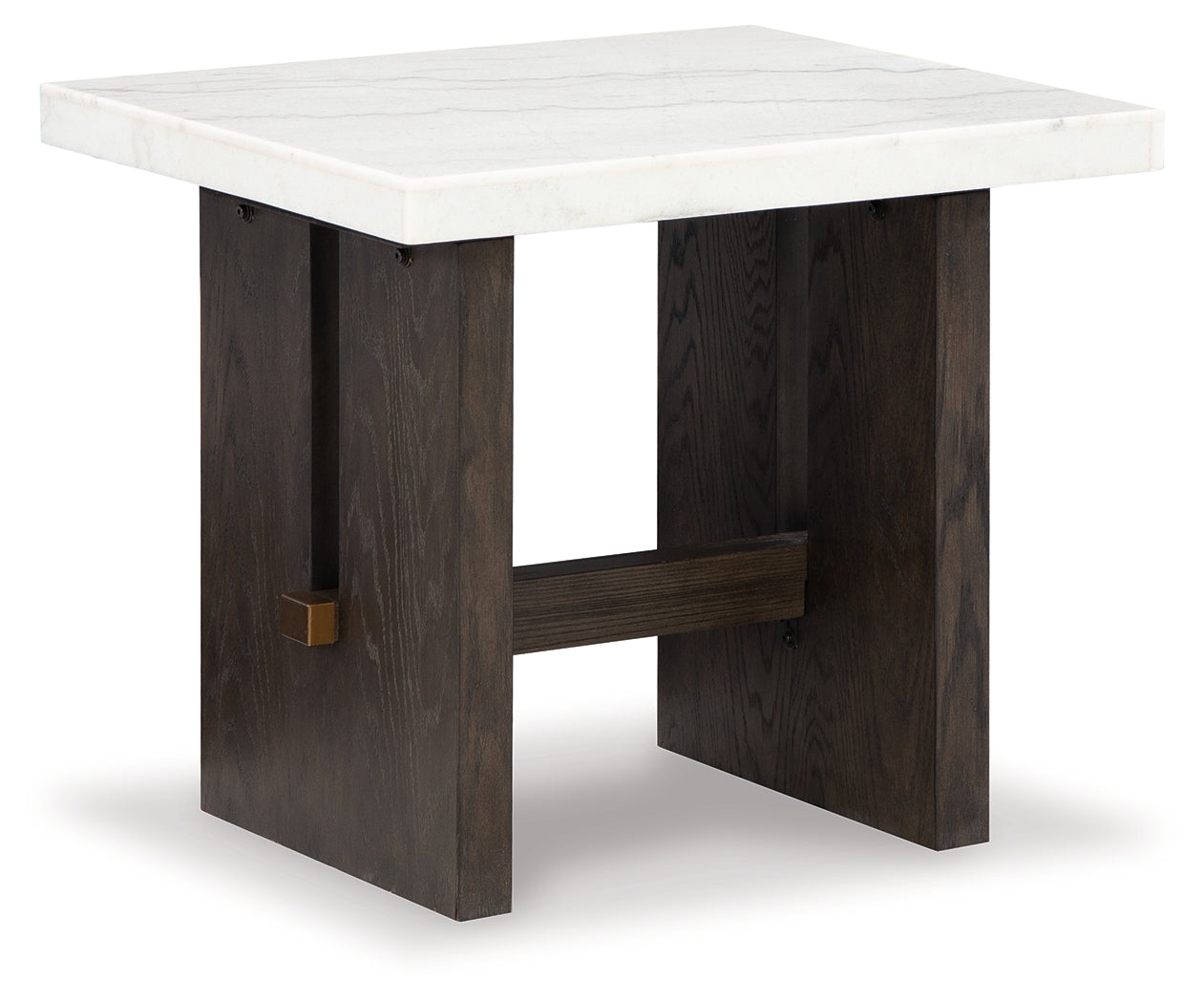 Burkhaus End Table with Marble Top – White & Dark Brown