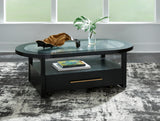 Winbardi Black Coffee Table with Storage & Fluted Glass Top