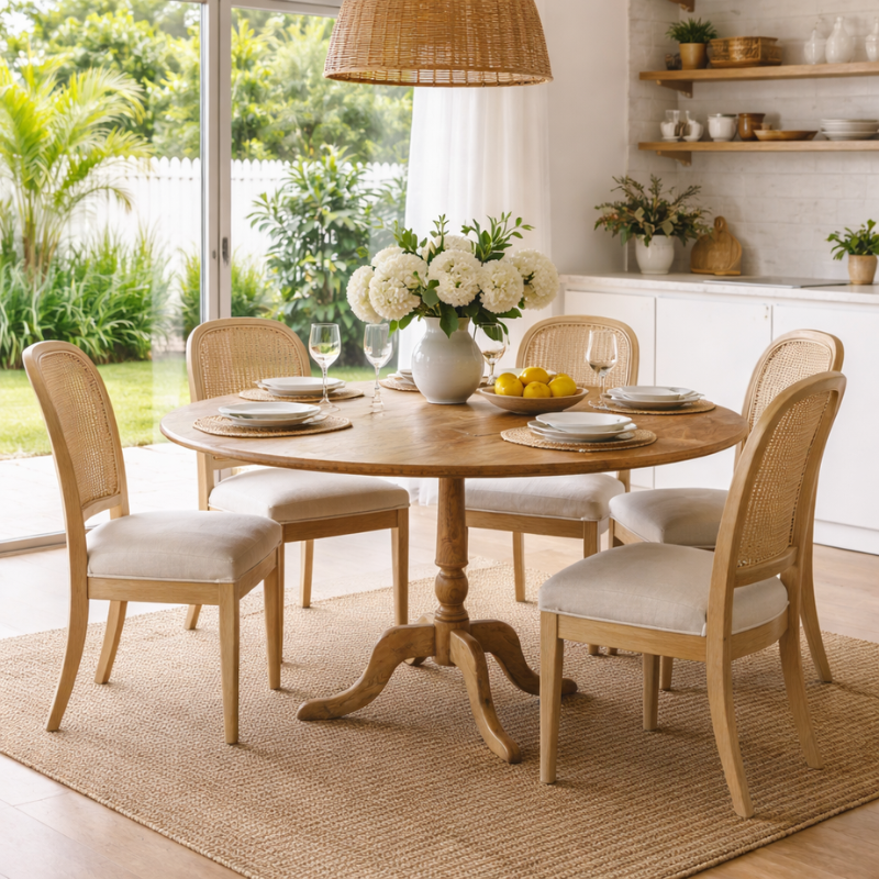 Tuscany Round Oak Table 120cm – Beveled Edge – Natural