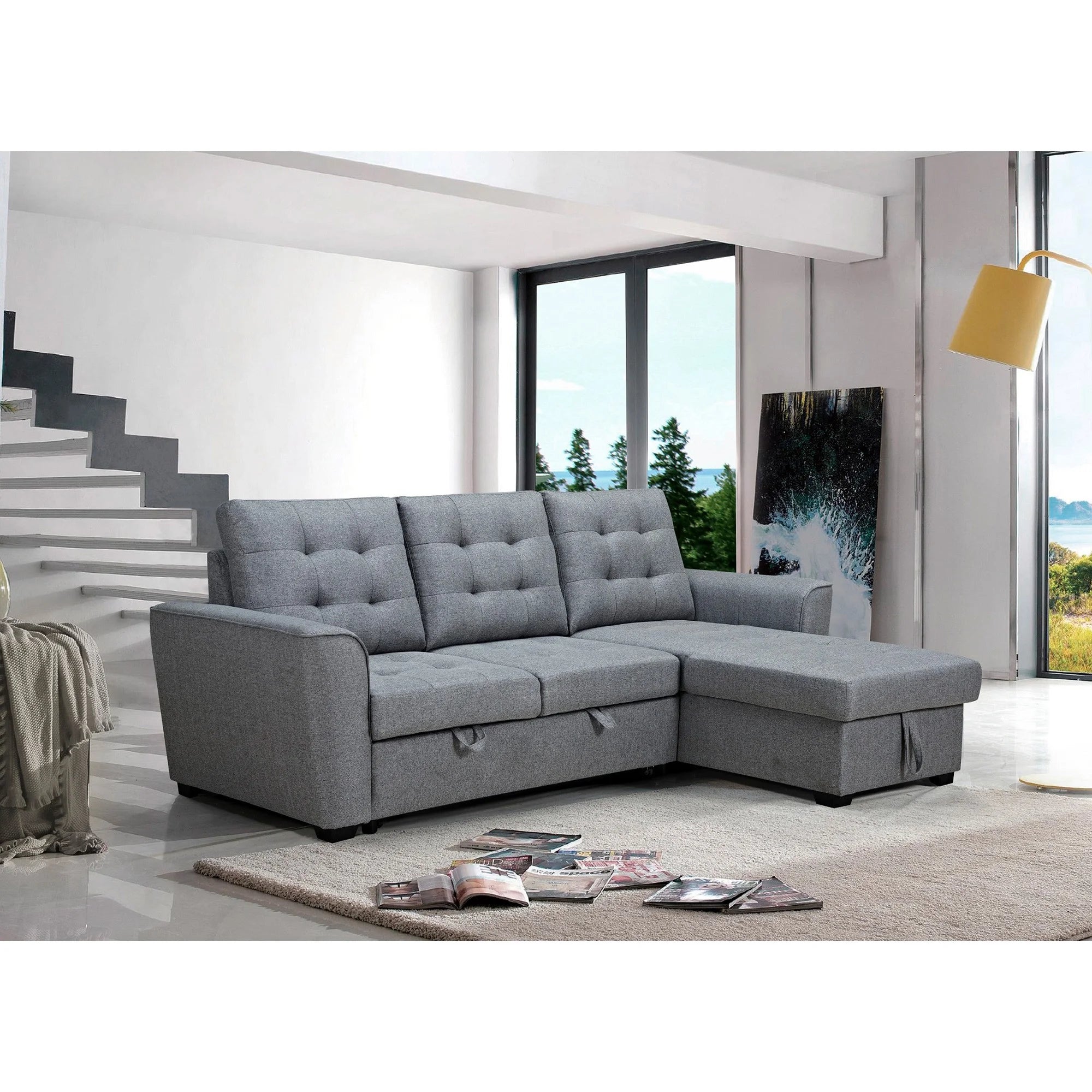 Avalon 2 Seater Lounge/Sofa Bed & Reversible Chaise - Grey
