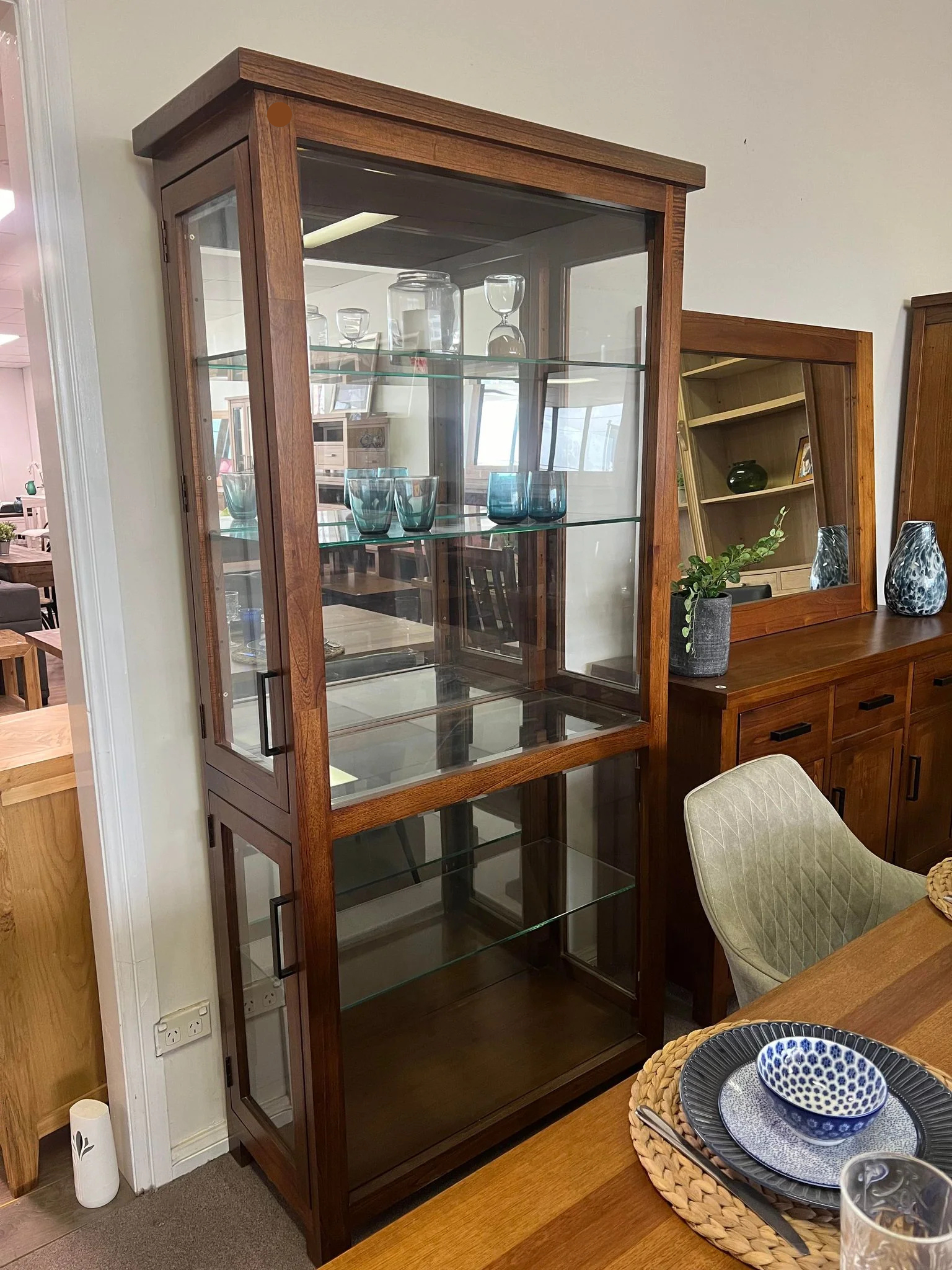 New Age Victoria Glass Display Cabinet - Dark Oak