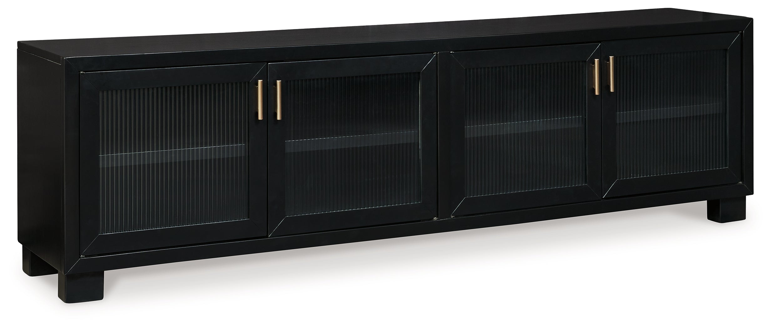 Winbardi 85'' TV Stand with Fluted Glass Doors – Black Finish