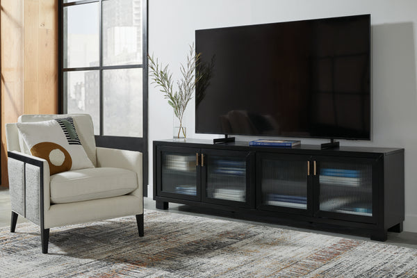 Winbardi 85'' TV Stand with Fluted Glass Doors – Black Finish