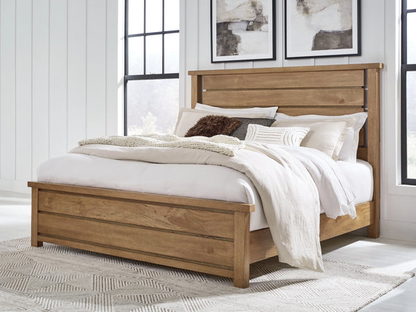 Kristiland Queen Panel Bed in Light Brown Timber Finish