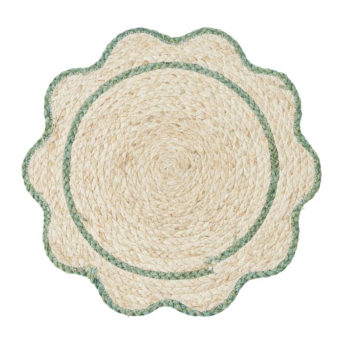 Sonny 38cm Round Husk Placemat – Natural & Emerald Green
