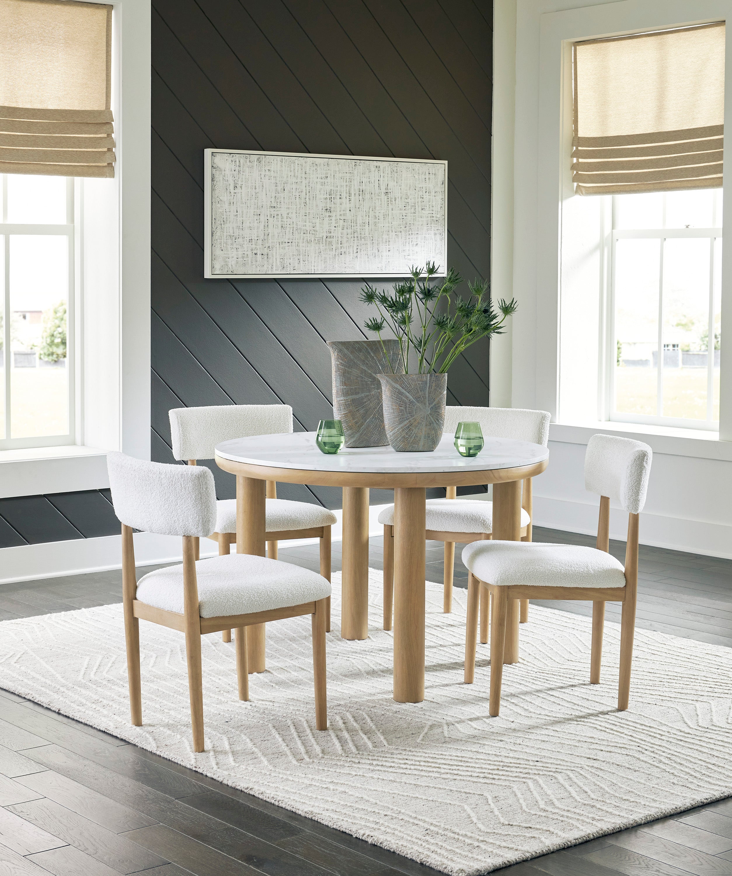 Sawdyn 5 Piece Round Dining Set with Marble-Look Top